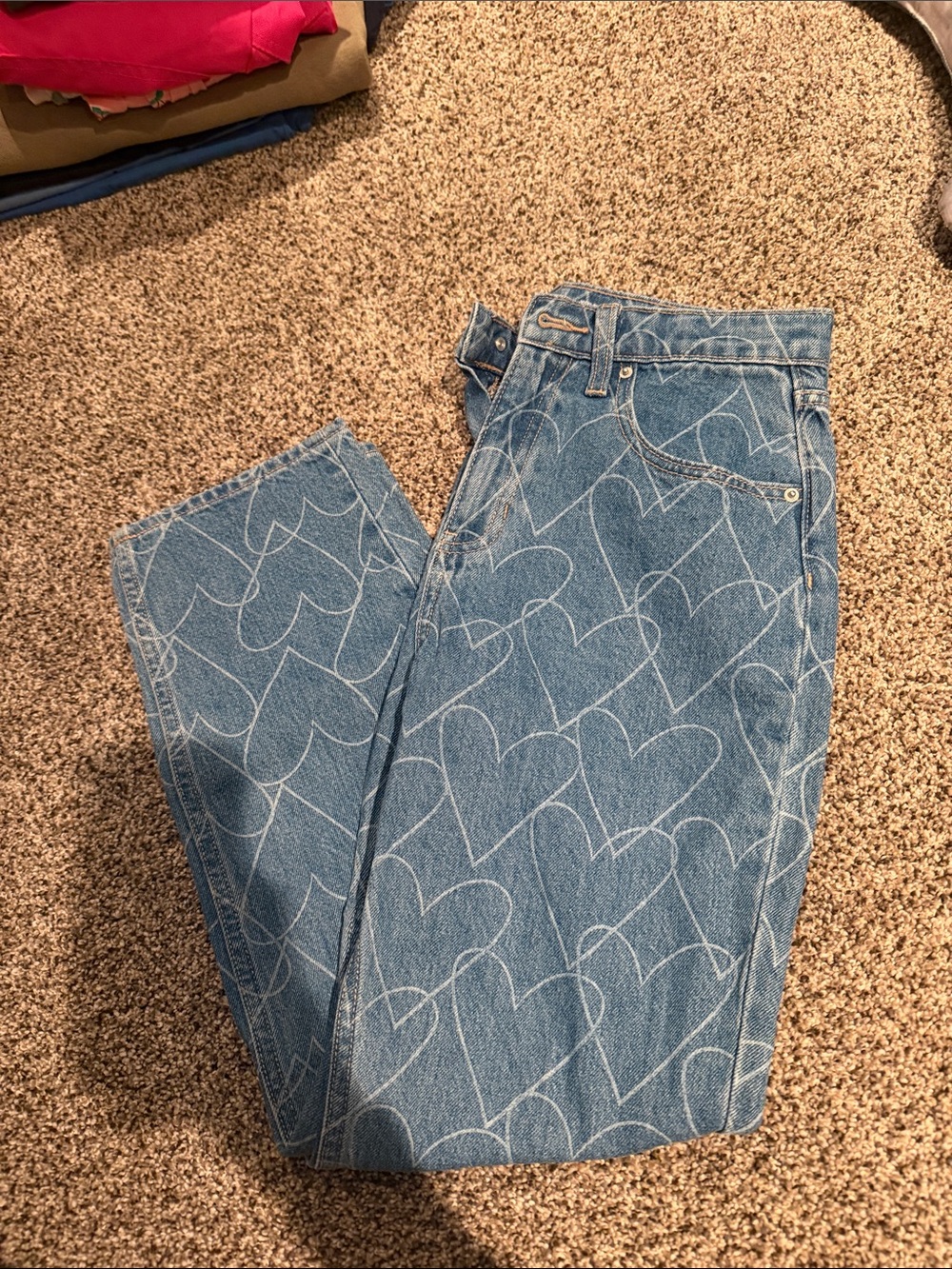 Old Navy Light Blue Heart-Print Straight Leg Jeans